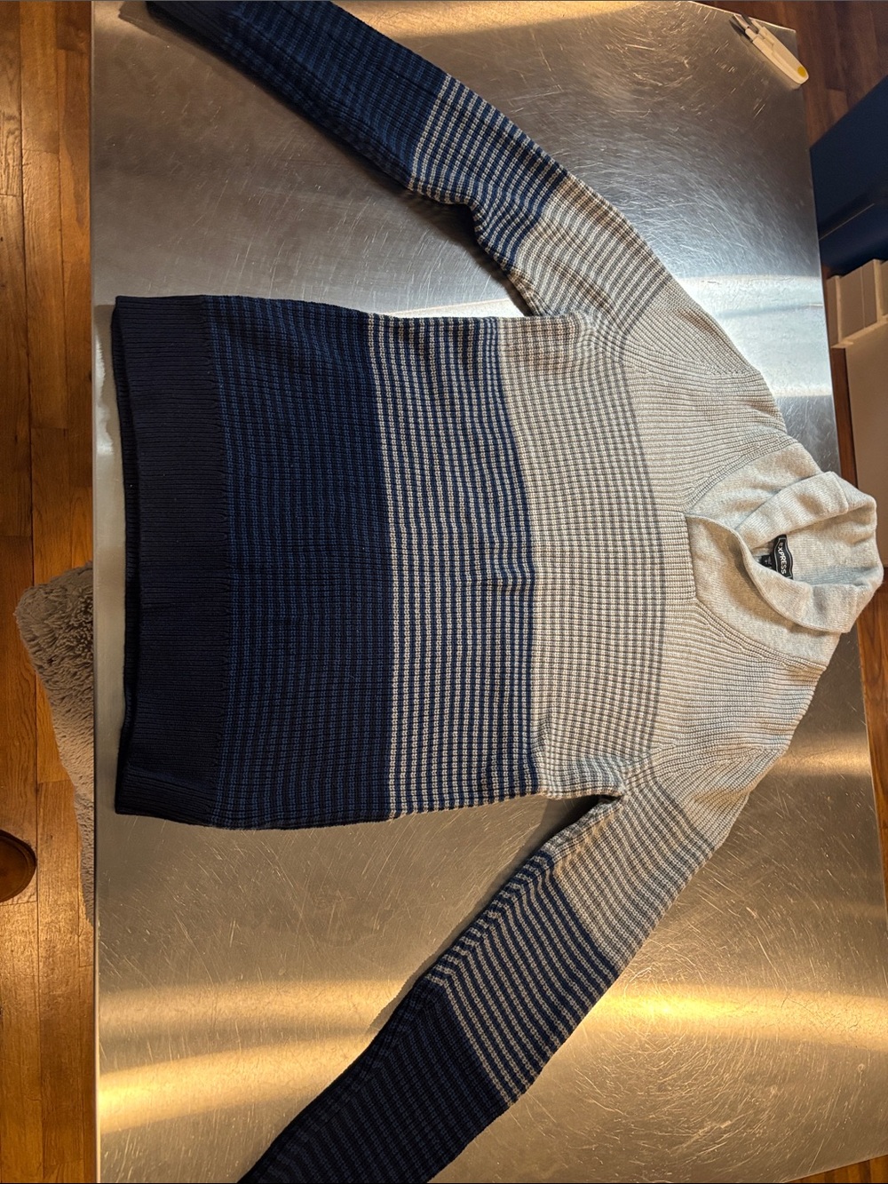 Express Men's Striped Turtleneck Sweater in Light Gray and Navy